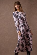 Anita satin midi dress (pink/black roses) - Image 3