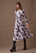 Anita satin midi dress (pink/black roses) - Image 5