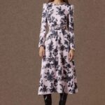 Anita satin midi dress (pink/black roses)